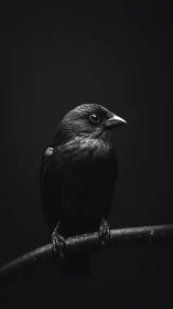 Small Bird Perched on Branch in Monochrome Studio Light.