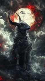 Moonlit Ashen Ram Guards the Ember-Rimmed Skyline.