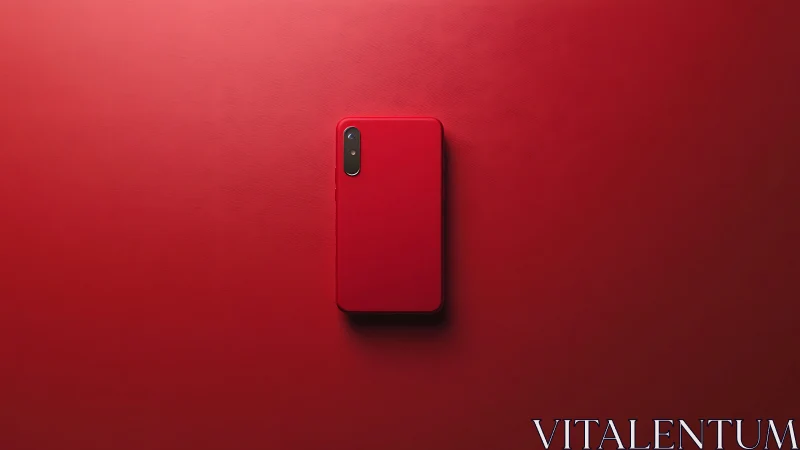 Minimalist red smartphone on monochrome studio backdrop.