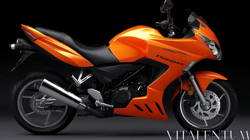 Orange sport-touring motorcycle in lateral studio illumination.
