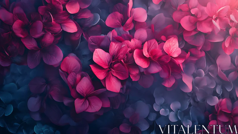 Layered floral forms with gradient color transition from magenta to deep blue.