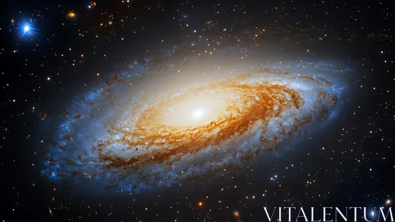 Spiral galaxy glows with bright core and vivid dust lanes