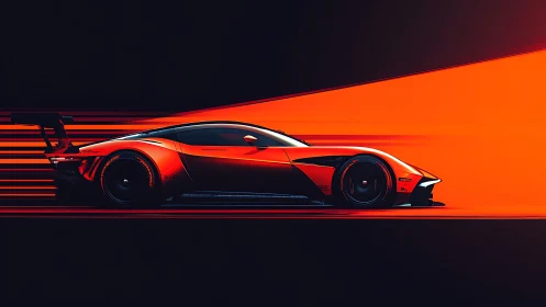 Crimson racer slicing through a neon highway of light.