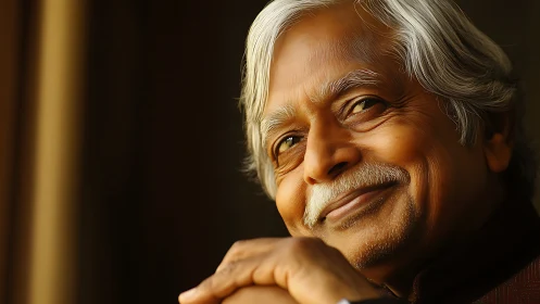 Warm side-lit portrait of elderly man with shallow depth-of-field.