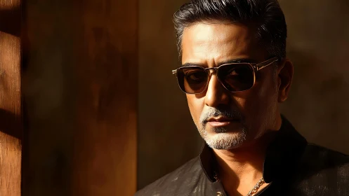 Confident man in sunglasses enjoys warm golden afternoon light