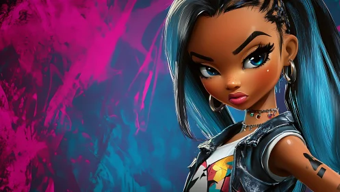 Bold teen heroine stands strong in neon streetlight glow