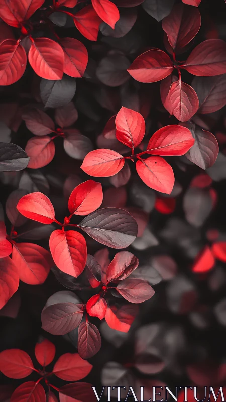 Red-tinted foliage fills the vertical frame in soft focus
