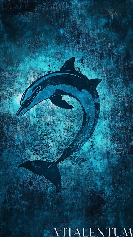 Playful dolphin silhouette in glowing ocean blues.