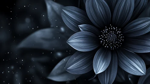 Midnight Bloom Suspended in Silvery Stardust.