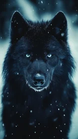 Midnight frost wolf locked in a pale arctic stare.