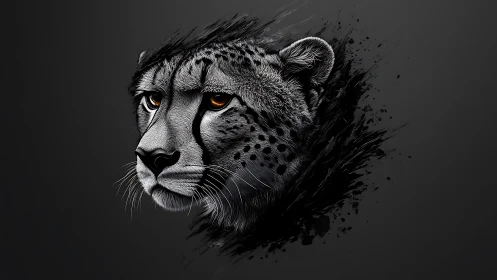 Cheetah gaze slowly erupts from ink-dark digital shadows