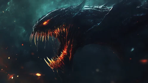 Infernal draconic creature rendered in high-contrast digital painting