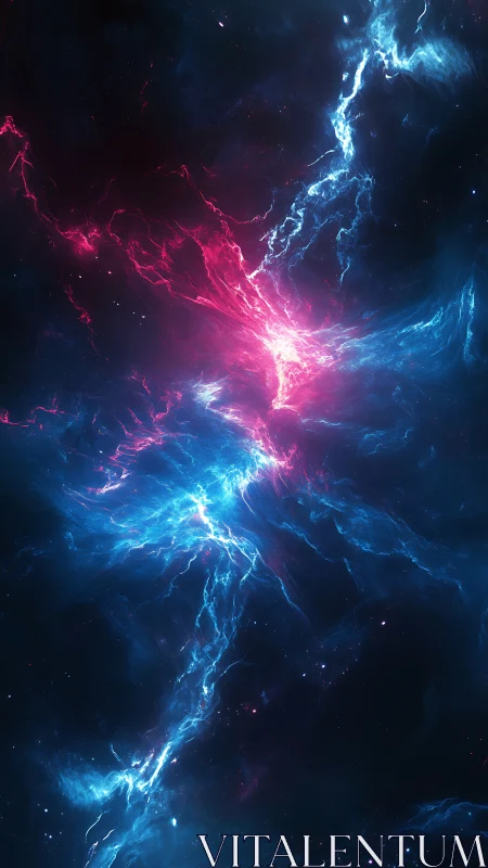 Neon cosmic nebula with colliding cyan and magenta energy streams.