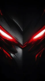 Symmetrical obsidian cyber-visor with emissive red fissures.