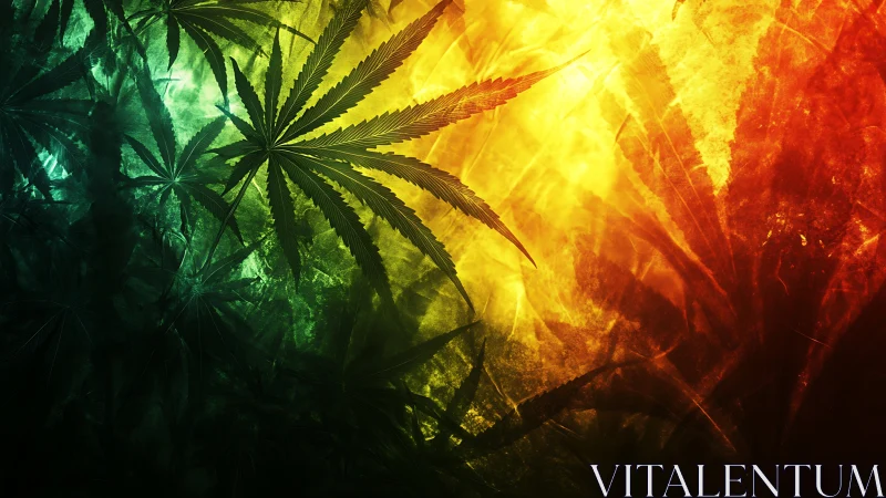 Radiant cannabis leaves glow softly in sunset colors