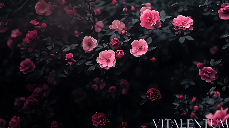 Pink Roses Against Dark Moody Background.
