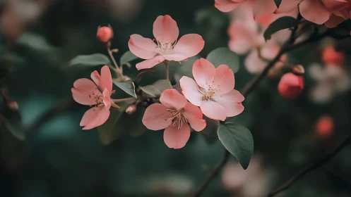 Pink Spring Blossoms with Delicate Petals and Golden Stamens.