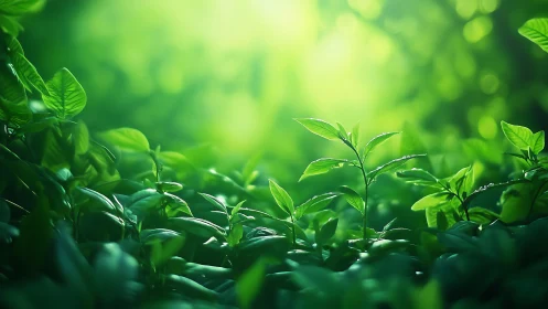 Lush Green Plants in Sunlight, Nature Photography Style.
