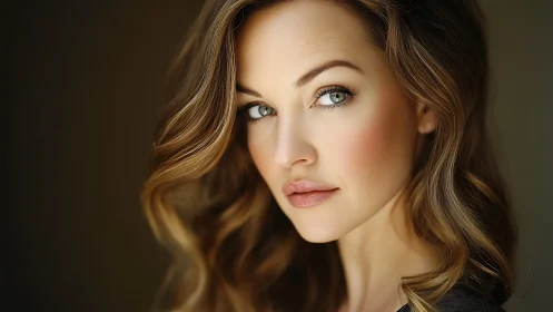 Portrait presents close-up view of woman with wavy hair