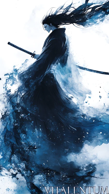 Silent samurai drifting through storms of ink and sky.