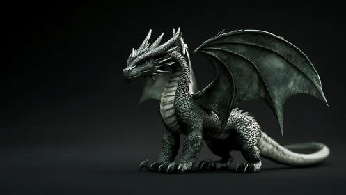 Emerald baby dragon render with detailed scales and wings.