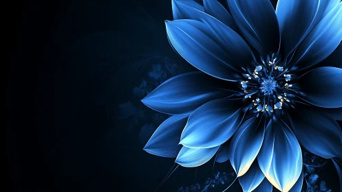 Bioluminescent blue flower rendered in high-contrast digital bloom