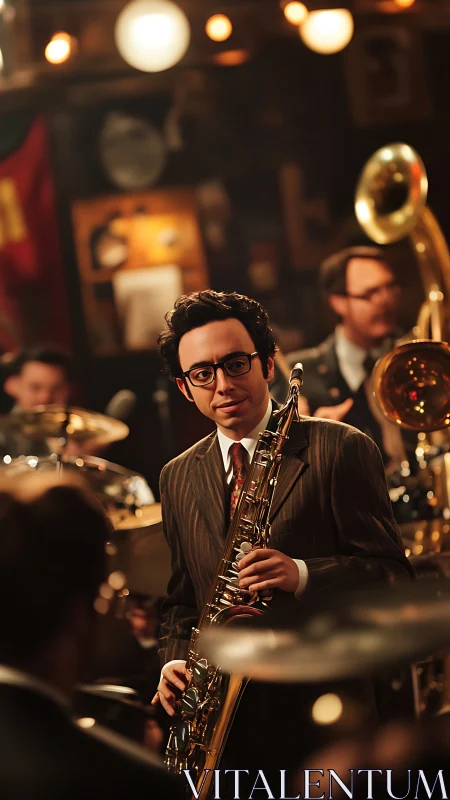 Warm jazz club moment as a saxophonist smiles onstage