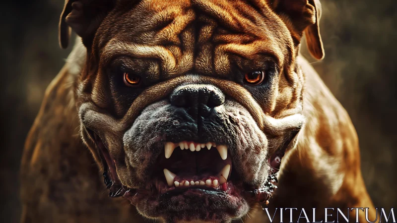 Snarling bulldog portrait captures raw canine aggression