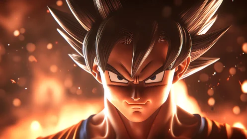 Blazing anime warrior locks eyes with a molten horizon.