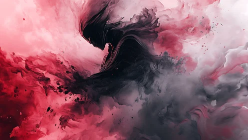 Shadow-born dancer carves luminous storms from scarlet mist