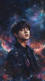 Stellar youth portrait within swirling cosmic nebulae.