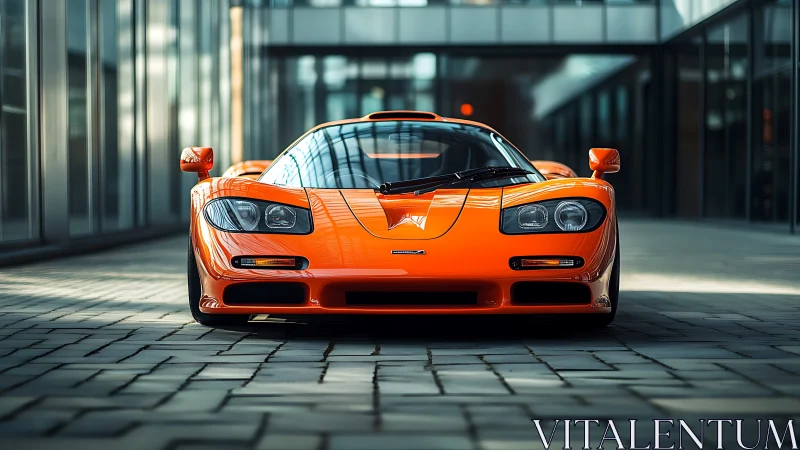 Molten orange supercar stares down the steel and glass canyon