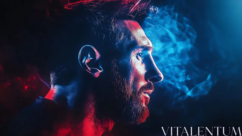 Dual-tone male profile portrait with high-contrast rim lighting and smoke