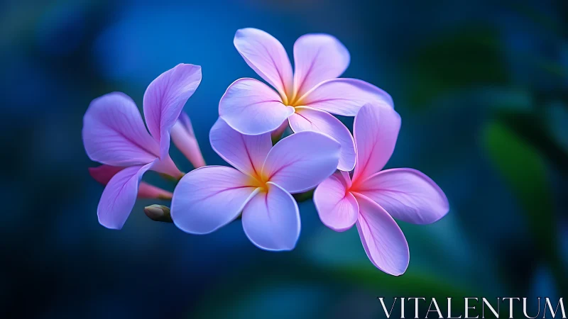 Delicate Pink Plumeria Blossoms Against a Dreamy Blue Backdrop