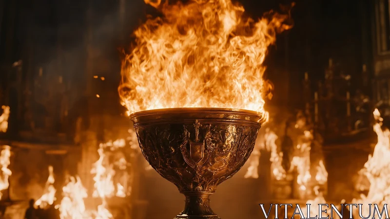 Ceremonial Fire Bowl with Towering Flames.