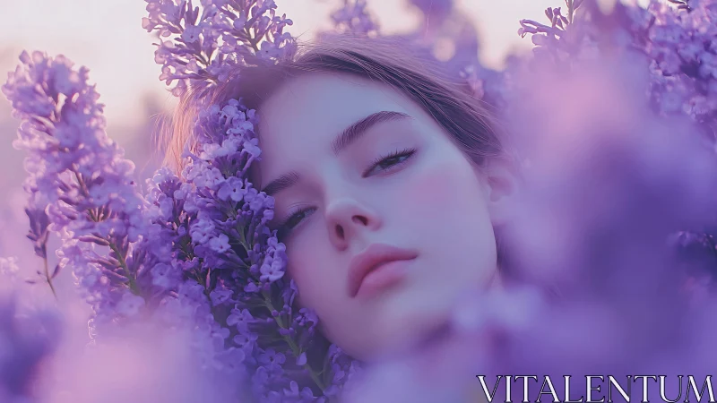 Lavender dreams cradle a serene face in lilac haze