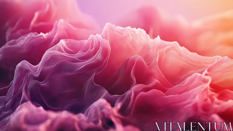 Pink translucent abstract folds form layered flowing terrain