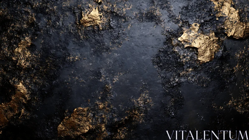 Textured black surface veiled with fractured molten gold accents.