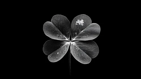 Monochrome clover silhouette glows against deep black