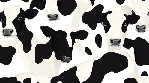 Black and white Holstein cattle in repeated vector pattern.