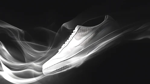 Monochrome sneaker product render with dynamic light trails.