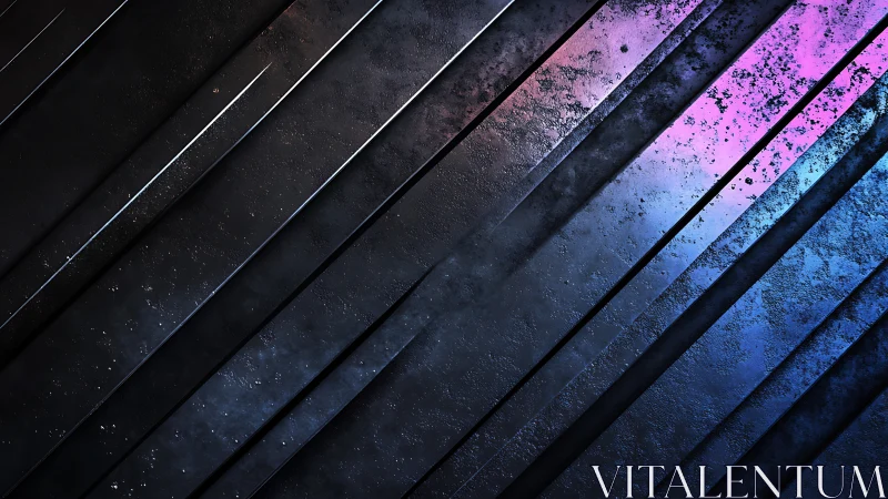 Diagonal metallic panels reveal neon gradient light beneath