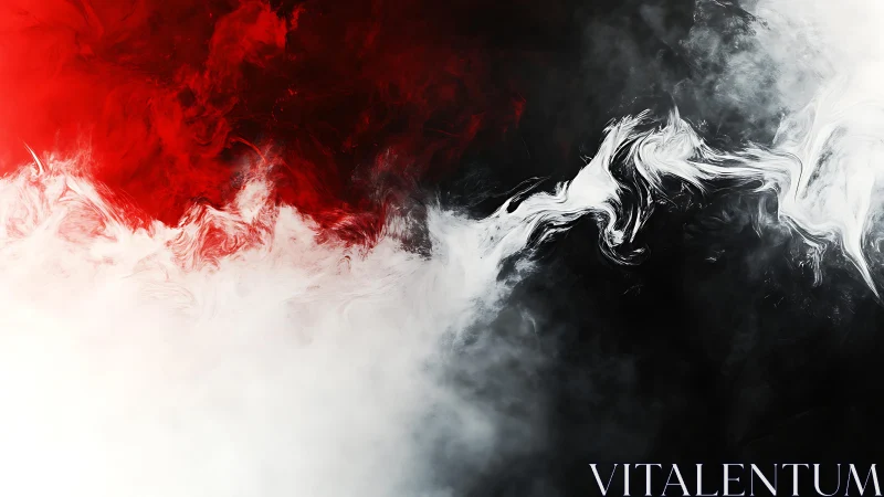 Abstract swirling smoke art in red, black, and white color palette.