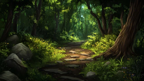 Forest Path Through Ancient Trees.
