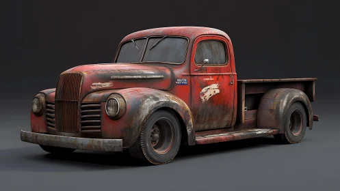 Weathered red vintage pickup truck rendered with rich detail