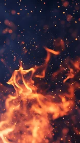 Dynamic Fire Plume with Particle Dispersion Against Dark Background