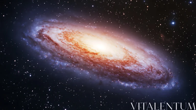 Spiral galaxy viewed at oblique angle shows dense bright core