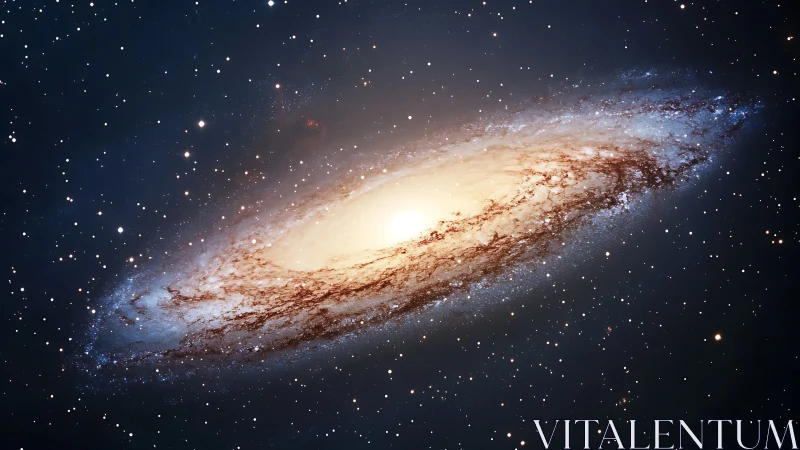 Photorealistic spiral galaxy core in deep space perspective.