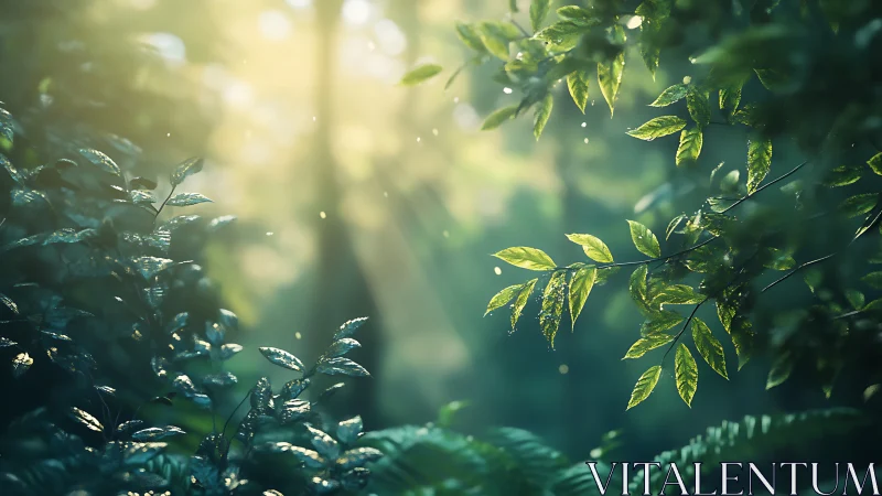 Sunlit Forest Leaves in Morning Glow.