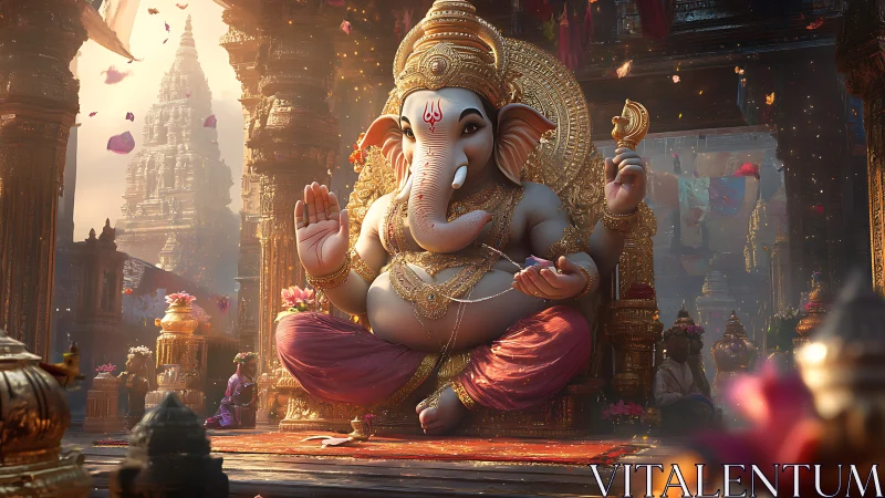 Luminous temple ganesha rendered with hyperreal digital detailing.
